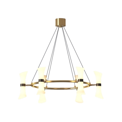 Modern Flared Chandelier Lighting Gold 6 Bulbs Hanging Ceiling Light with White Glass Shade