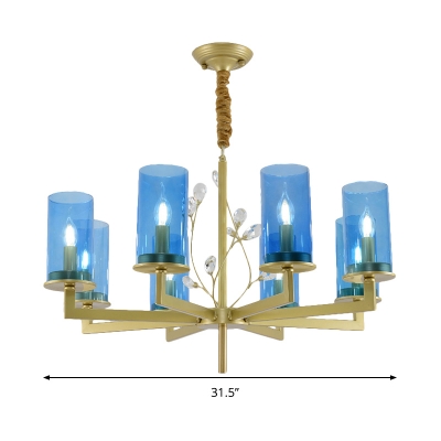 Modern Style Cylinder Chandelier Lamp Blue Glass 8/10 Lights Living Room Hanging Ceiling Light