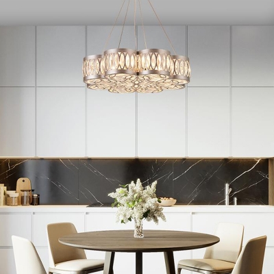 Modernism Scalloped Chandelier Light Clear Crystal 3 Bulbs Dining Room Down Lighting Pendant in Silver
