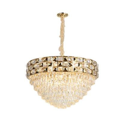 Modernism Tapered Chandelier Light Crystal Rod 19 Heads Living Room Hanging Ceiling Light in Gold