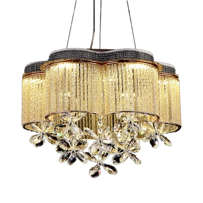 Modernist Scalloped Ceiling Chandelier Clear Crystal LED Dining Room Pendant Lamp in Gold