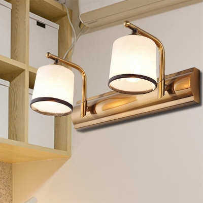 Opal Glass Gold Wall Mount Lighting Cylinder 2/3 Bulbs Traditional Vanity Wall Sconce for Bathroom