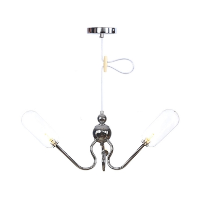 Oval Amber/Clear Glass Chandelier Lamp Industrial 3 Bulbs Black/Chrome Finish Hanging Lighting with Adjustable Cord