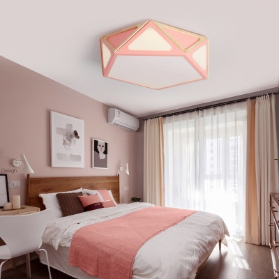 Pentagon Metal Flush Light Macaron White/Pink/Green LED Ceiling Light Fixture in Warm/White Light, 16
