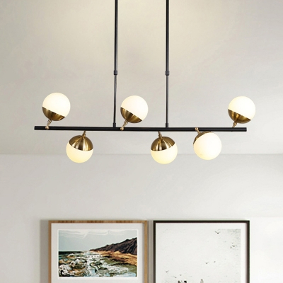 Postmodern Linear Island Light Fixture Metal 6 Heads Dining Room Hanging Light Fixture in Black