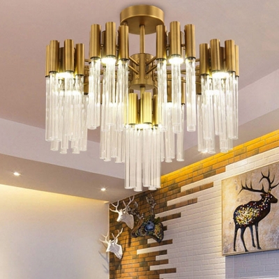 Postmodern Sputnik Ceiling Fixture Fluted Crystal 7 Heads Living Room Semi Flush Mount Lamp in Gold