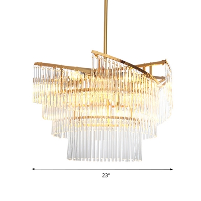 Postmodern Tiered Crystal Rod Hanging Lamp 9 Heads Gold Chandelier Light Fixture