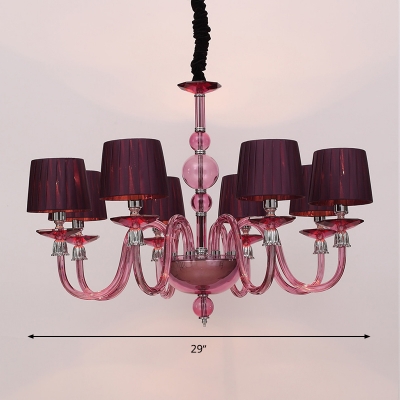 Purple Glass Starburst Hanging Chandelier Tradition 6/8/10 Bulbs Ceiling Suspension Lamp with Conical Fabric Shade