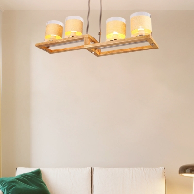 Rectangle Living Room Chandelier Lighting Wood 4 Heads Contemporary Hanging Light Fixture