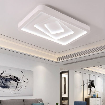 Rectangle Living Room Flushmount Lighting White Acrylic LED Contemporary Ceiling Light Fixture in Warm/3 Color Light