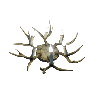 Resin Brown Flushmount Antler 6/8 Heads Traditionary Ceiling Light Fixture for Dining Room