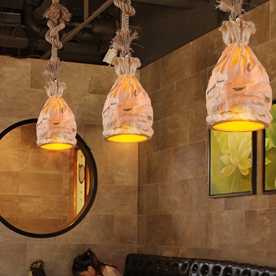 Resin Money Sack Pendant Light Traditional 1 Bulb Dark Brown/Beige Ceiling Suspension Lamp