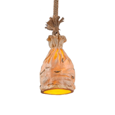 Resin Money Sack Pendant Light Traditional 1 Bulb Dark Brown/Beige Ceiling Suspension Lamp