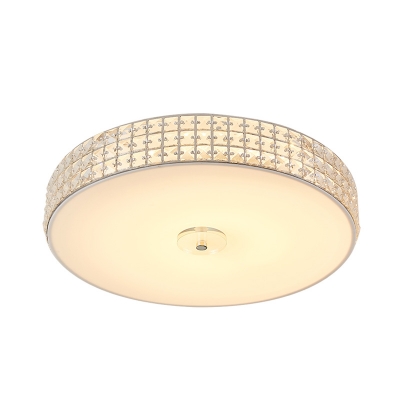Round Crystal Ceiling Mounted Light Contemporary Silver LED Flush Light Fixture, 12