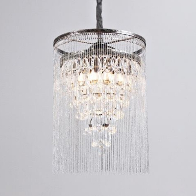 Silver 1/3 Heads Chandelier Light Traditionalism Clear Crystal Glass Waterfall Suspended Lighting Fixture