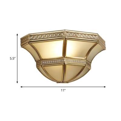 Single Flared Wall Mounted Light Traditional Gold Finish Opal Glass Flush Sconce