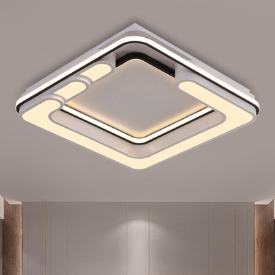 Square Acrylic Ceiling Lamp Contemporary Black-White LED Flush Light in Warm/White Light
