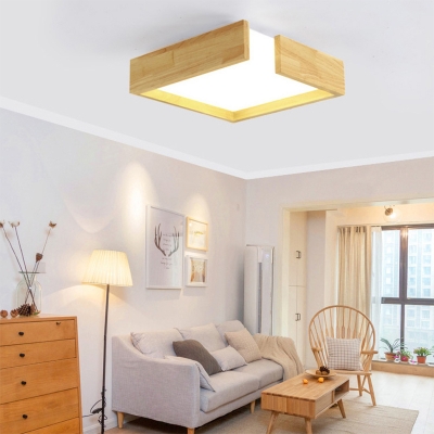 Square Bedroom Flush Ceiling Light Fixture Wood 16