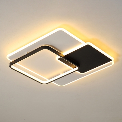 Square Ceiling Mount Fixture Modern Acrylic Black and White LED Flush Light in Warm/White Light, 18