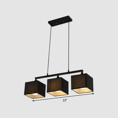 Square Island Lighting Fixture Modern Style 3 Lights Dining Room Chandelier Lamp in Black