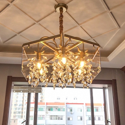 Square Living Room Chandelier Light Traditional Crystal 4/6/8 Lights Gold Suspension Lighting Fixture