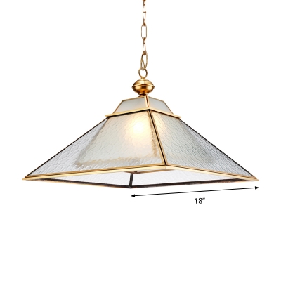 Trapezoid Living Room Pendant Lighting Traditional Ripple Glass Single Head Gold Hanging Ceiling Light