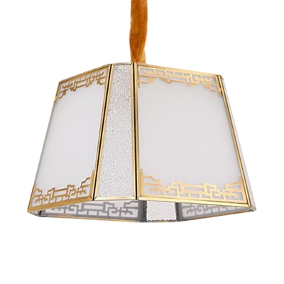 Trapezoid Restaurant Ceiling Chandelier Traditionalist Frosted White Glass 5 Heads Hanging Light Fixture