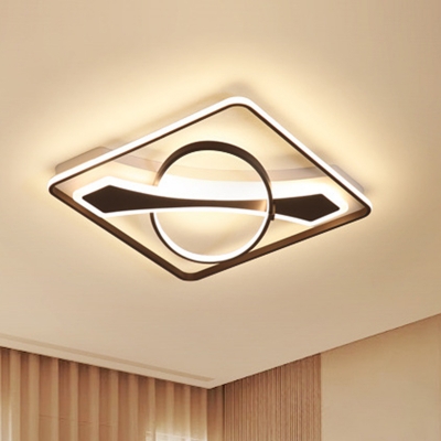 Traverse Acrylic Ceiling Light Fixture Modernism Black LED Flush Mount Lighting in Warm/White Light, 16