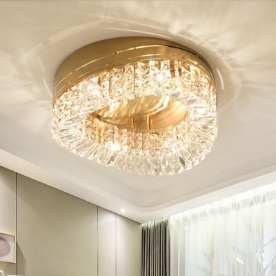 Triangle Flush Light Traditonal Beveled Crystal 6 Bulbs Gold Ceiling Mounted Fixture