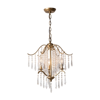 Waterfall Chandelier Lamp Modern Faceted Crystal 3/4 Heads Brass Suspended Lighting Fixture, 18.5