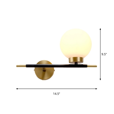 White Glass Left/Right Sphere Wall Sconce Post-Modern 1/2 Bulbs Brass Finish Wall Light Fixture