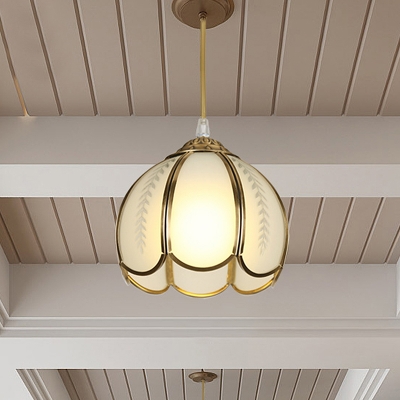 White Glass Scalloped Hanging Light Fixture Colonialist 1 Light Porch Ceiling Pendant