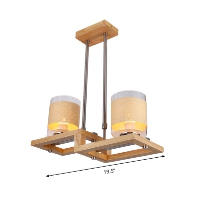 Wood Rectangle Ceiling Pendant Light Contemporary 2 Lights Chandelier Lamp for Dining Room