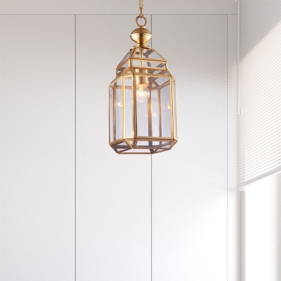 1 Head Down Lighting Colonialism Clear Glass Lantern Pendant Ceiling Light for Dining Room