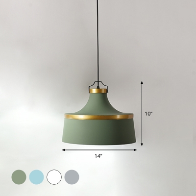 1 Light Coffee Shop Hanging Pendant Light Modern White/Blue/Green Down Lighting with Drum Metal Shade