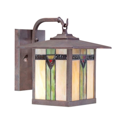 1 Light Sconce Light Fixture Tiffany Stylish Lantern Stained Art Glass Wall Mounted Lighting in Green for Outdoor
