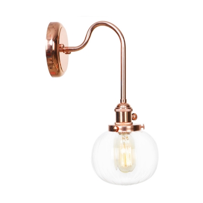 1 Light Wall Mounted Light Industrial Style Orb Clear/Amber Glass Sconce in Copper for Living Room