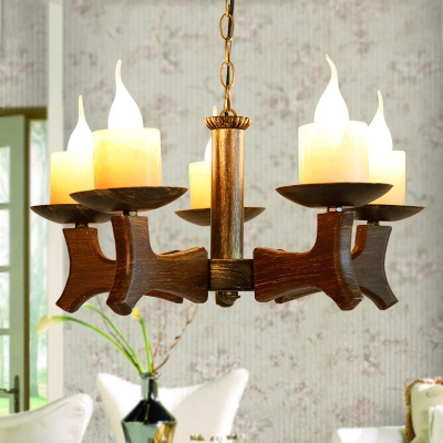 5-Light Candle Style Chandelier Pendant Lodge Metal and Wood Pendant Chandelier for Bedroom Living Room