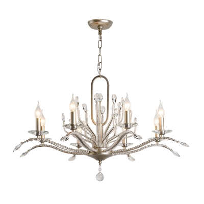 6/8 Lights Crystal Ceiling Chandelier Traditional Silver Candle-Style Living Room Pendant Lamp