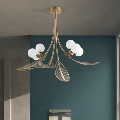 6 Heads Leaf Semi Flush Light Modernism Metal Close to Ceiling Lighting in Gold for Living Room