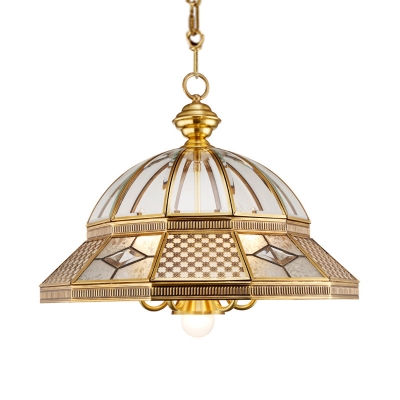 7 Bulbs Chandelier Light Fixture Colonialist Bedroom Hanging Lamp with Dome Clear Glass in Gold