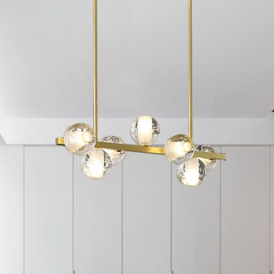 7 Heads Seeded Crystal Island Light Fixture Postmodern Gold Globe Dining Room Hanging Lamp Kit