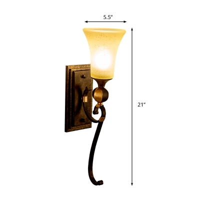 Antique Bronze Rectangle Wall Mount Lamp Lodge Metal 1 Bulb Corridor Sconce Light with Amber Glass Bell Shade