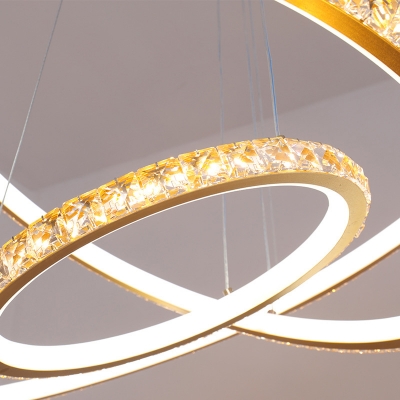 Beveled Crystal 3-Tier Hanging Chandelier Modern LED Gold Ceiling Lamp in 3 Color/Inner Warm Outer White/Inner White Outer Warm Light