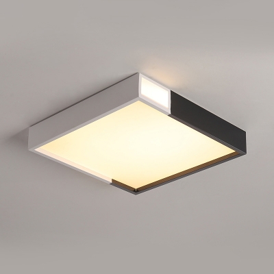 Black and White Square Flush Mount Fixture Modern Metal LED Ceiling Lamp, 16