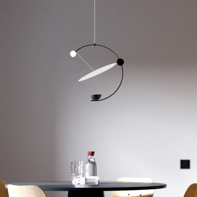Black Semicircle Chandelier Lamp Modernism Acrylic LED Hanging Light Fixture for Dining Room
