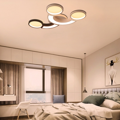 Black-White Ring Ceiling Lighting Contemporary Acrylic LED Flush Mount Lamp in White Light/Remote Control Stepless Dimming