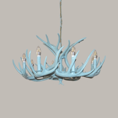 Blue 4/8 Heads Chandelier Lighting Cottage Resin Branch Hanging Light Fixture for Living Room