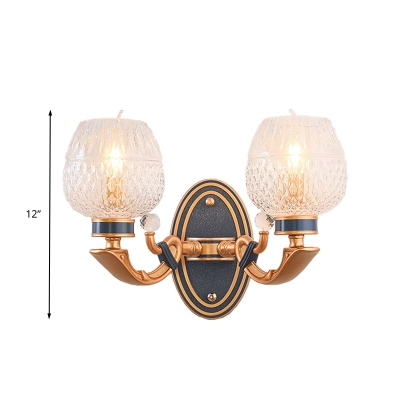 Bowl Bedroom Wall Light Sconce Traditional Clear Prismatic Glass 1/2 Heads Brass Wall Lighting Fixture