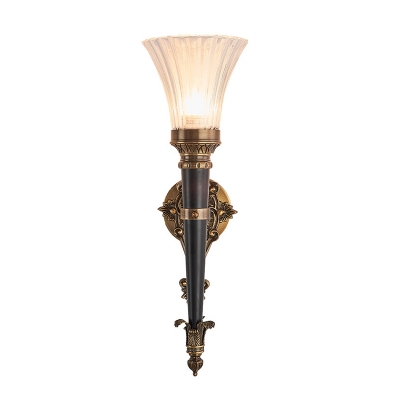 Brass 1 Light Wall Lighting Lodge Prismatic Translucent Glass Flared Wall Sconce Lamp